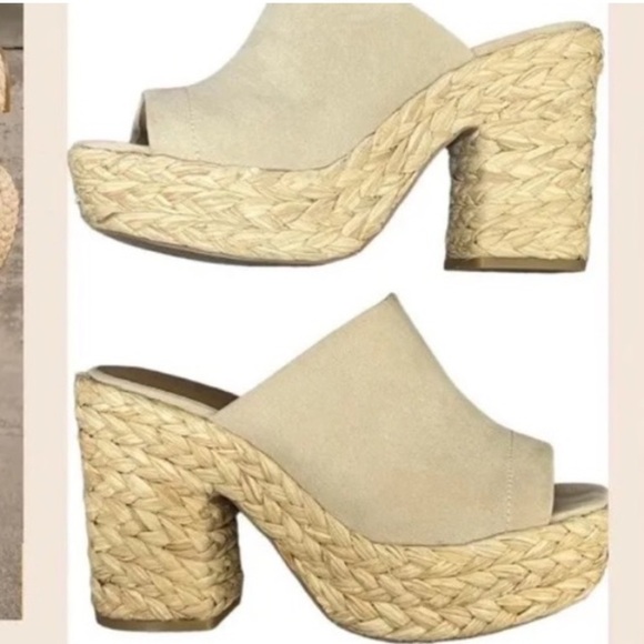 Lulus Ervyn Raffia platform block heels size 6.5 - Picture 3 of 8